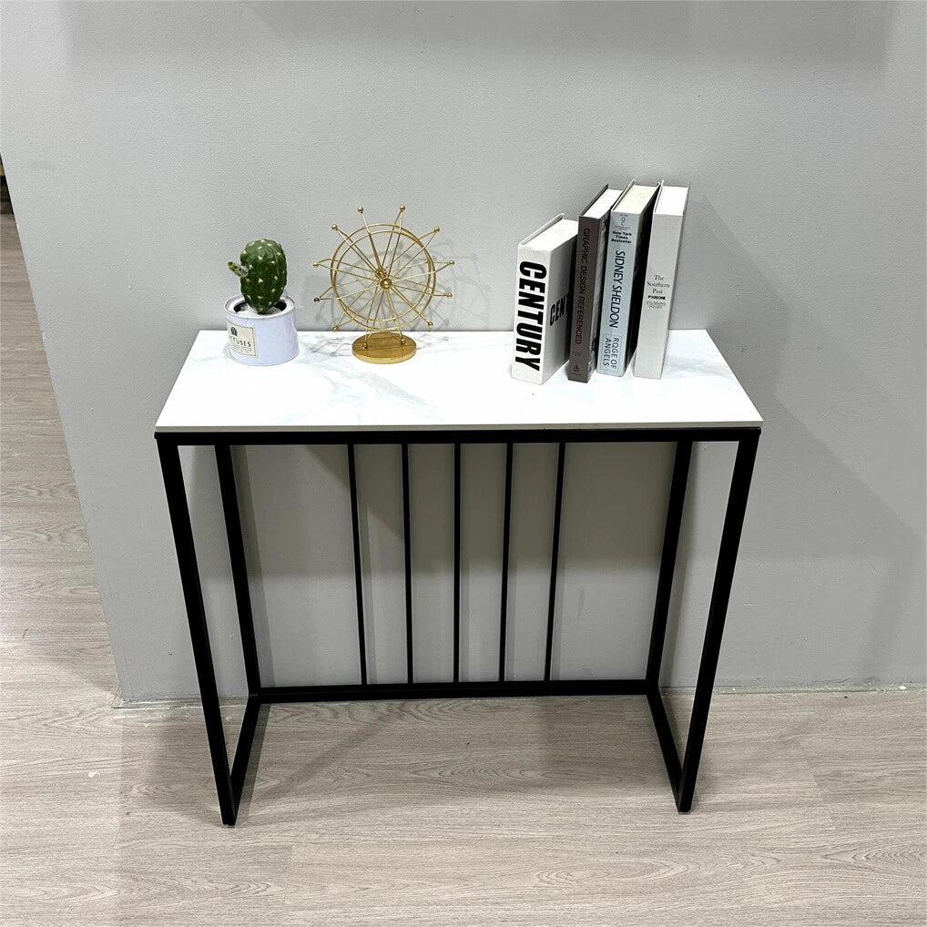 Non-Porous Glossy Sintered Stone Console Table Grey & White