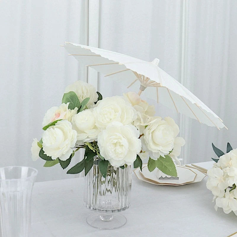 Home Collection 4 White 16" Paper Umbrellas – Decorative Parasols for Weddings, Parties & Events