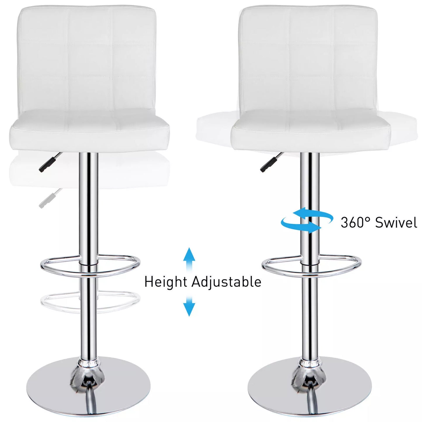 Set of 2 Adjustable Swivel Bar Stools with Footrest