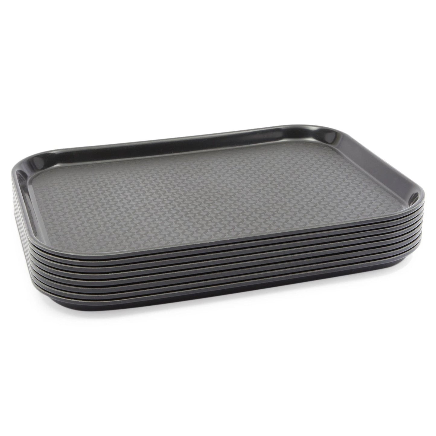 8-Pack Black Plastic Non-Slip Cafeteria Serving Trays