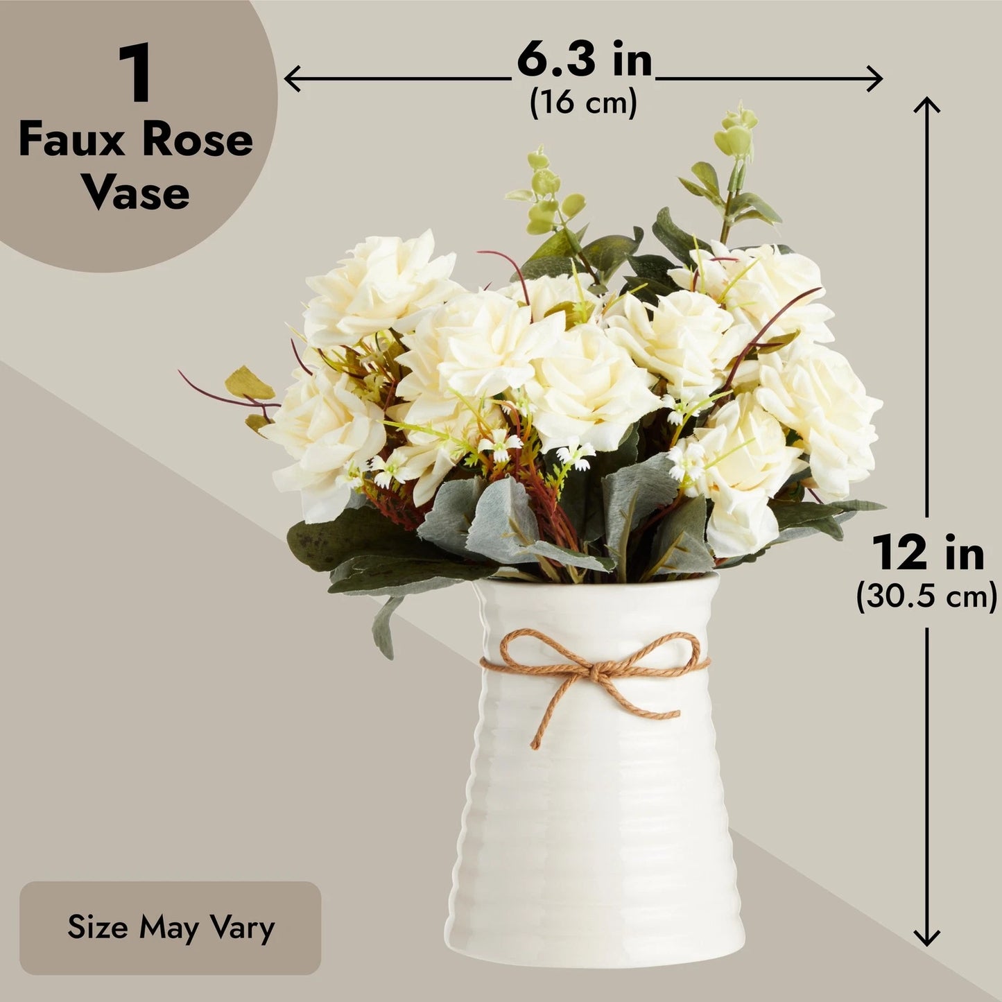 Artificial White Rose Arrangement with Ceramic Vase