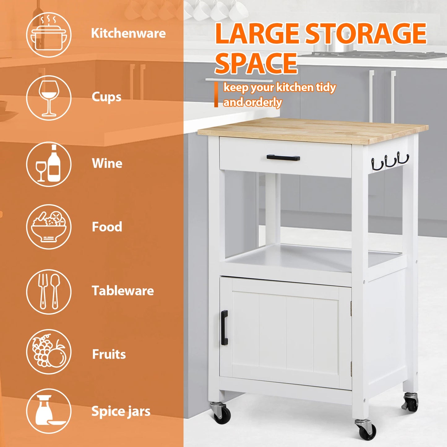 35'' Rolling Kitchen Island Cart with Storage Cabinet and Drawer