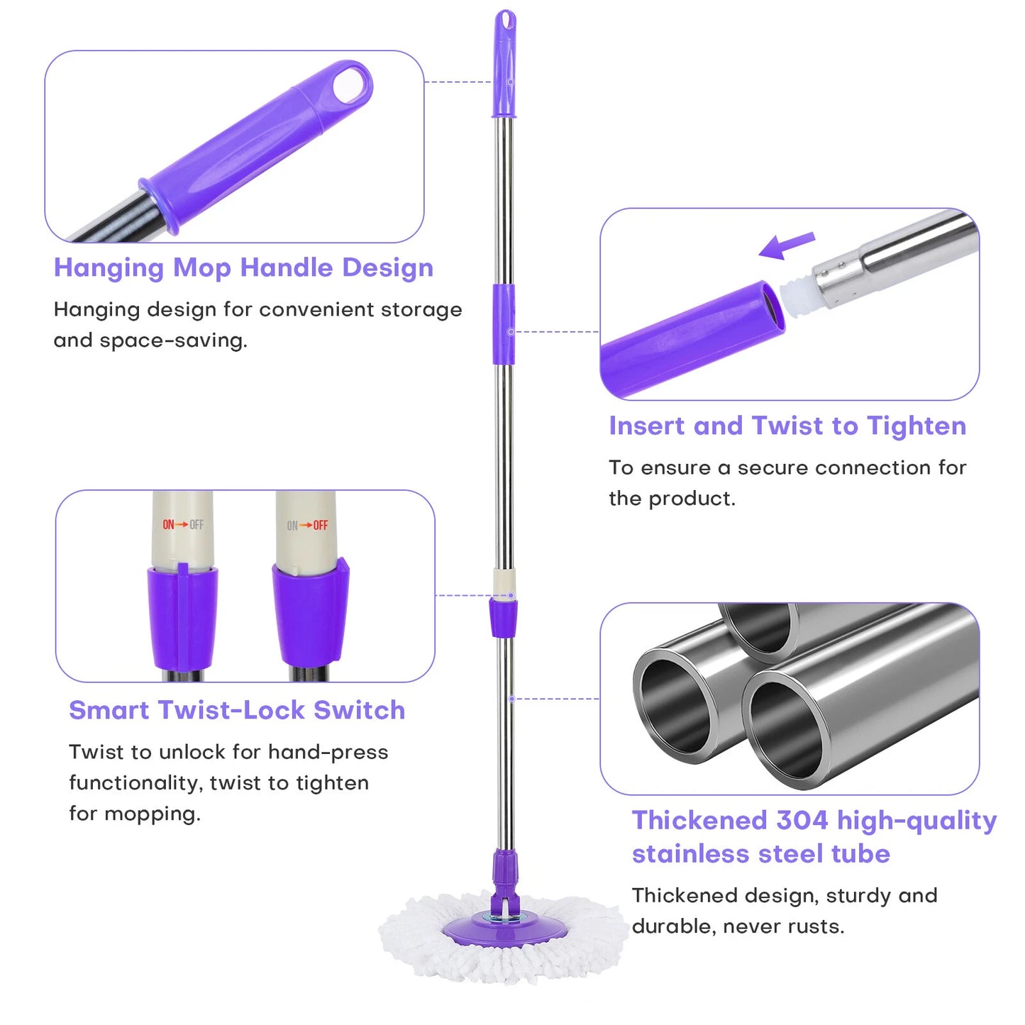 360° Rotating Spinning Mop Pole Handle Replacement – Purple