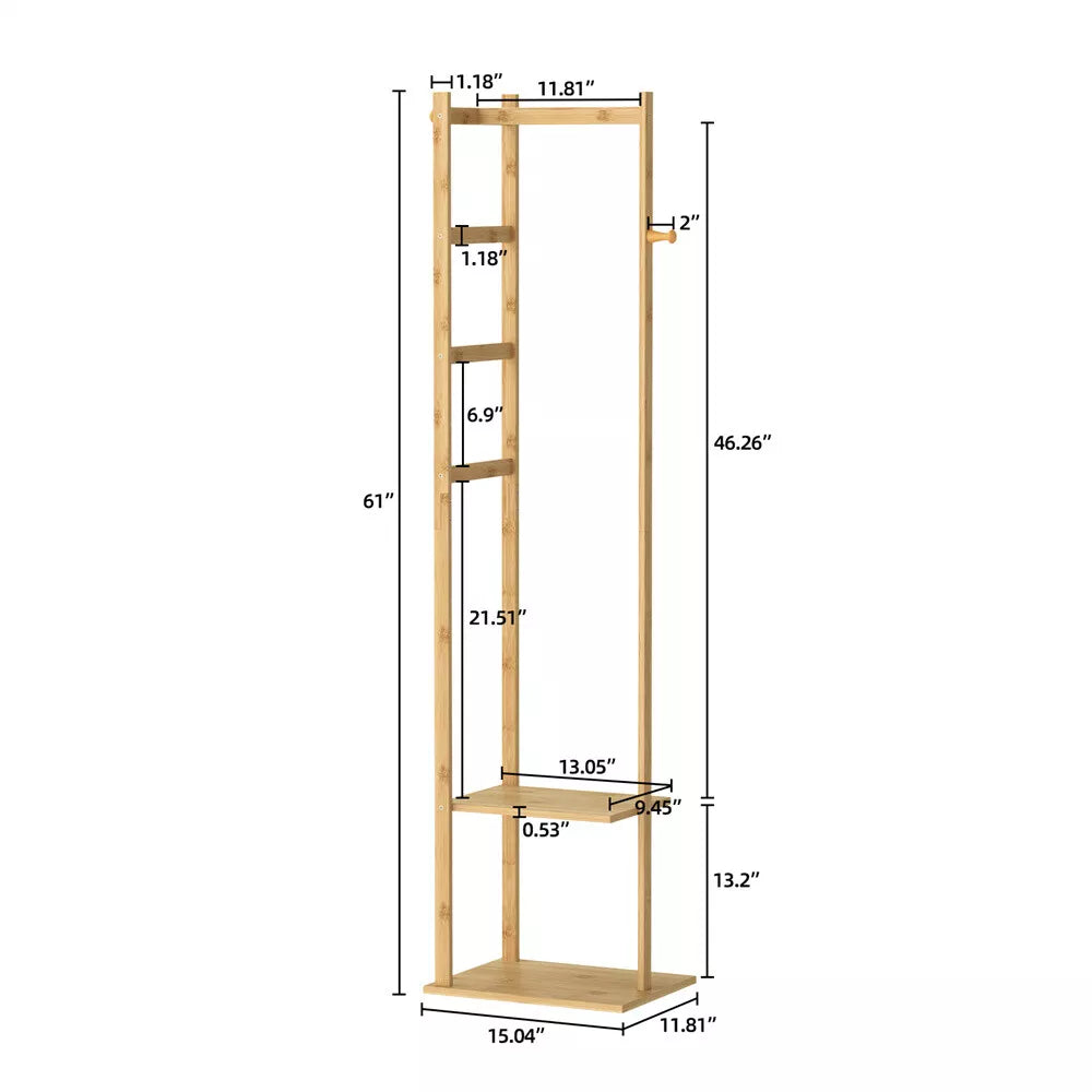 Bamboo Coat Rack with Shoe Storage and Hat Shelf