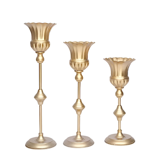 3 Piece Set Gold Metal Flute Trumpet Vases