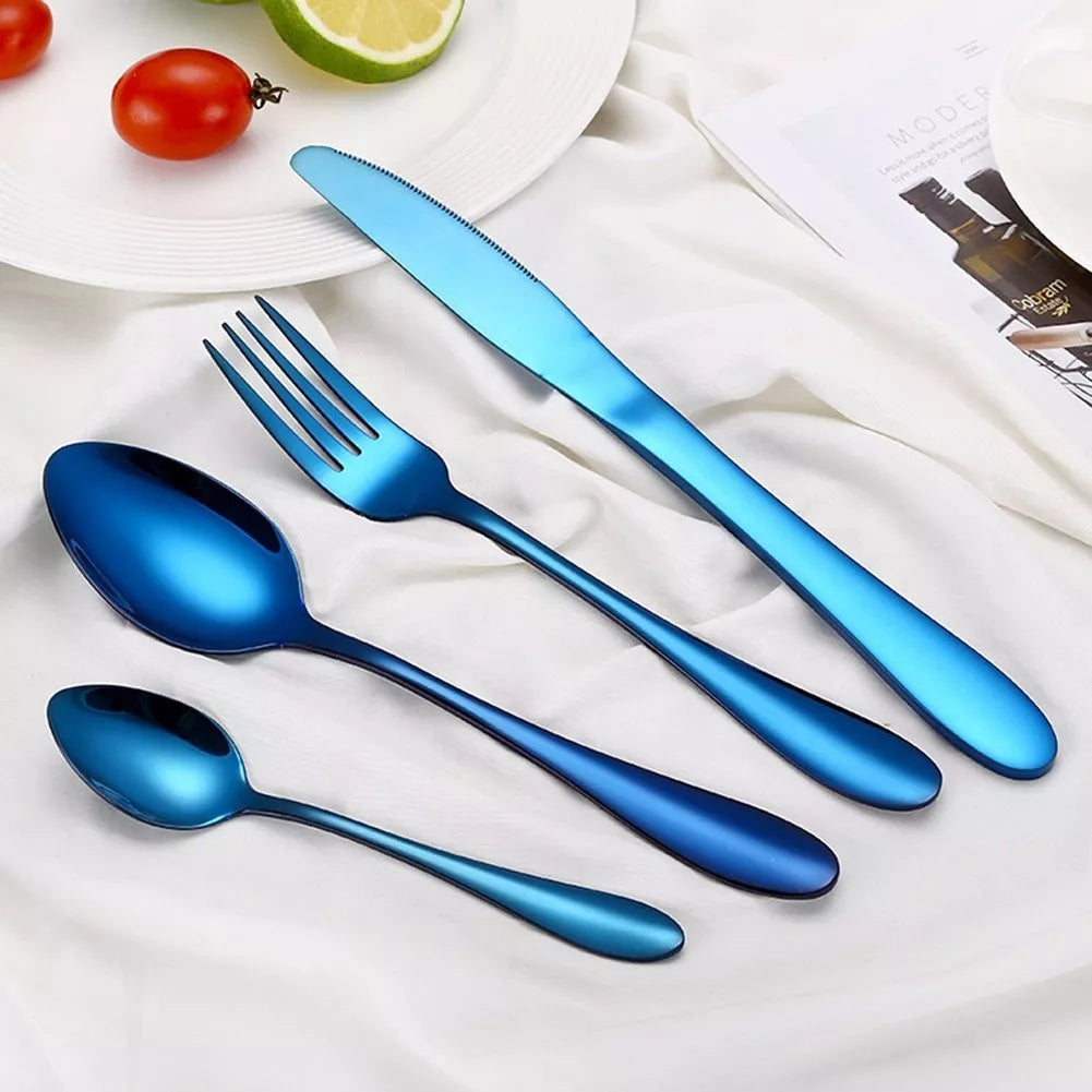 8-Piece Blue Stainless Steel Flatware Set