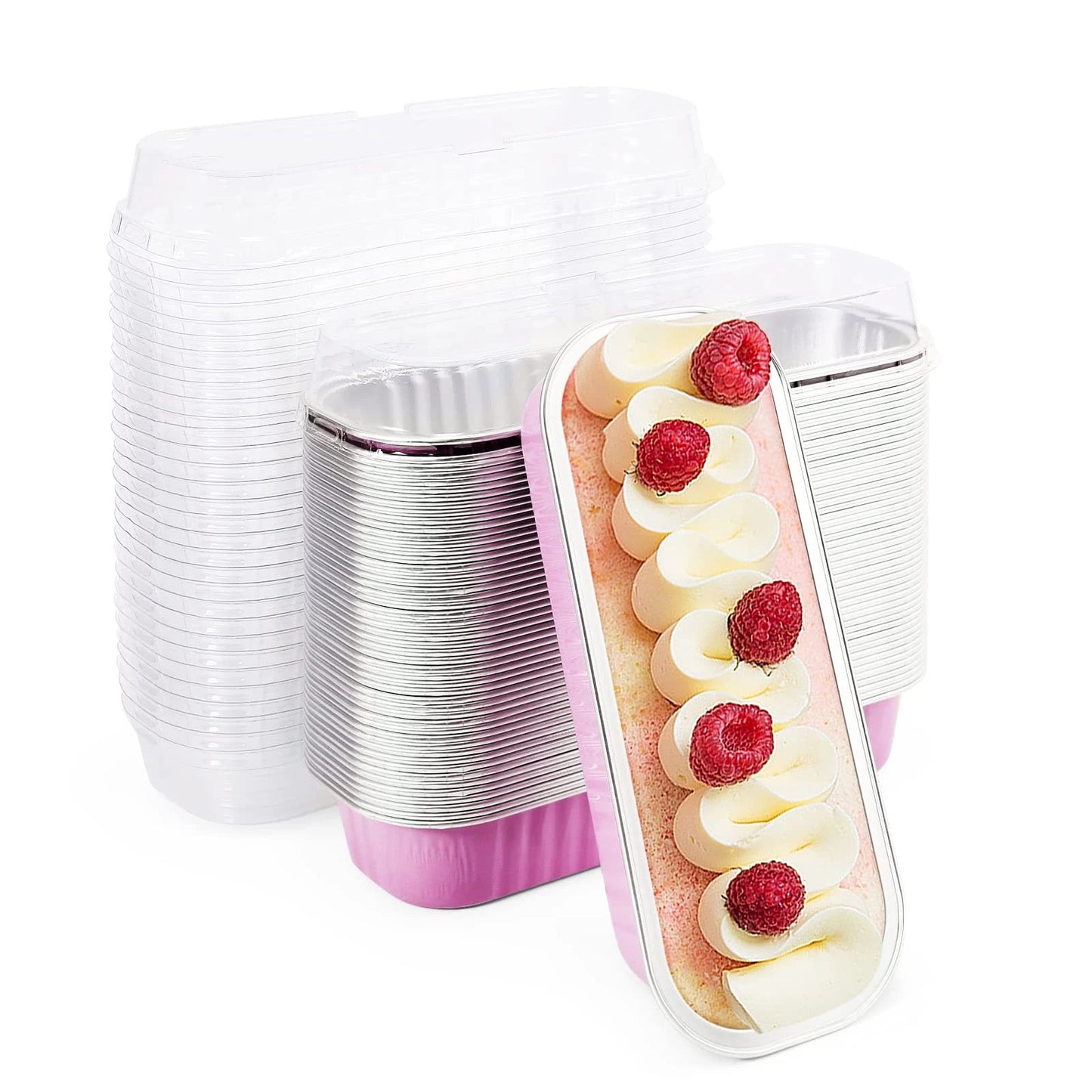 50-Pack 200ML Rectangular Disposable Aluminum Foil Cake Baking Boxes