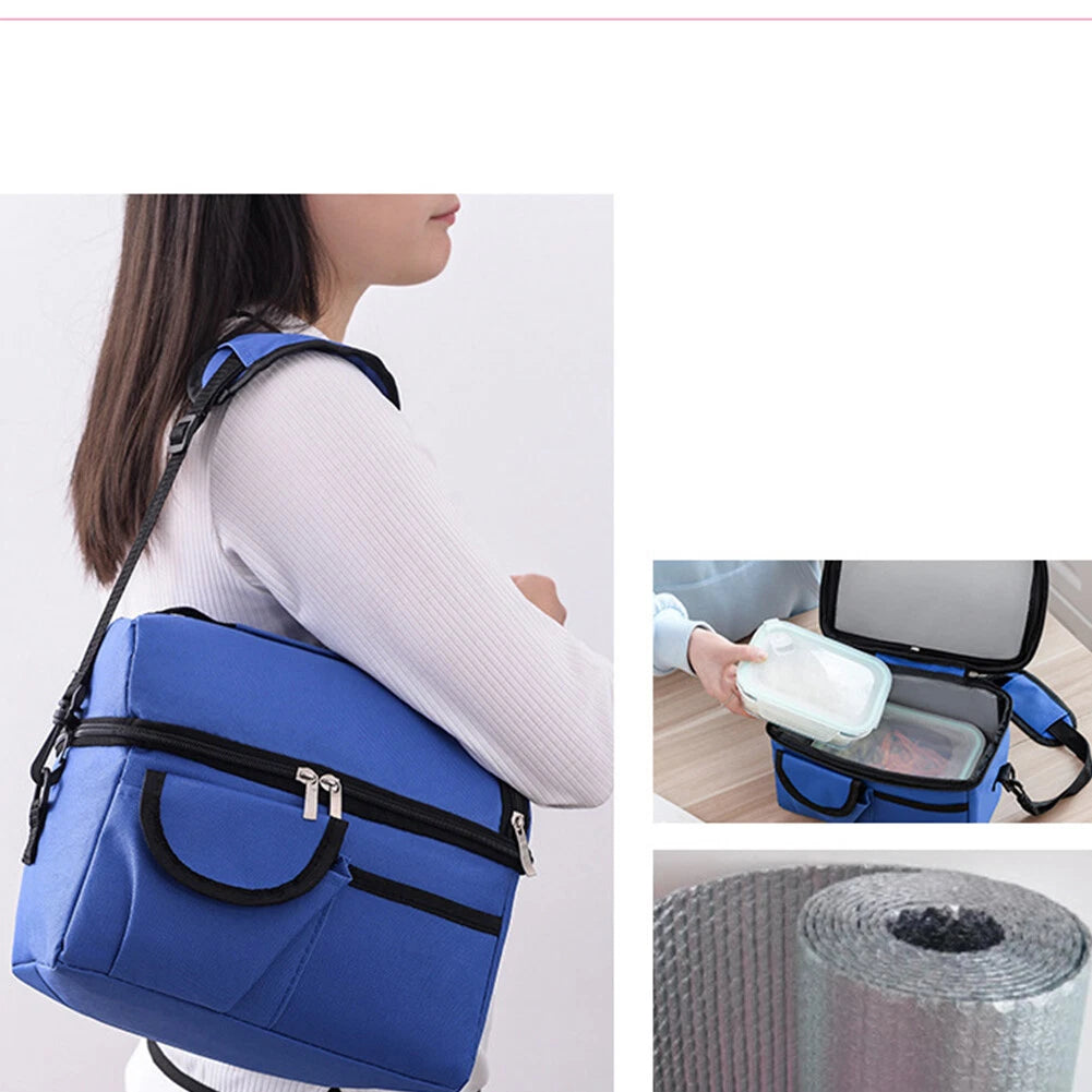 Insulated Dual-Compartment Leakproof Lunch Tote Cooler Bag Royal Blue