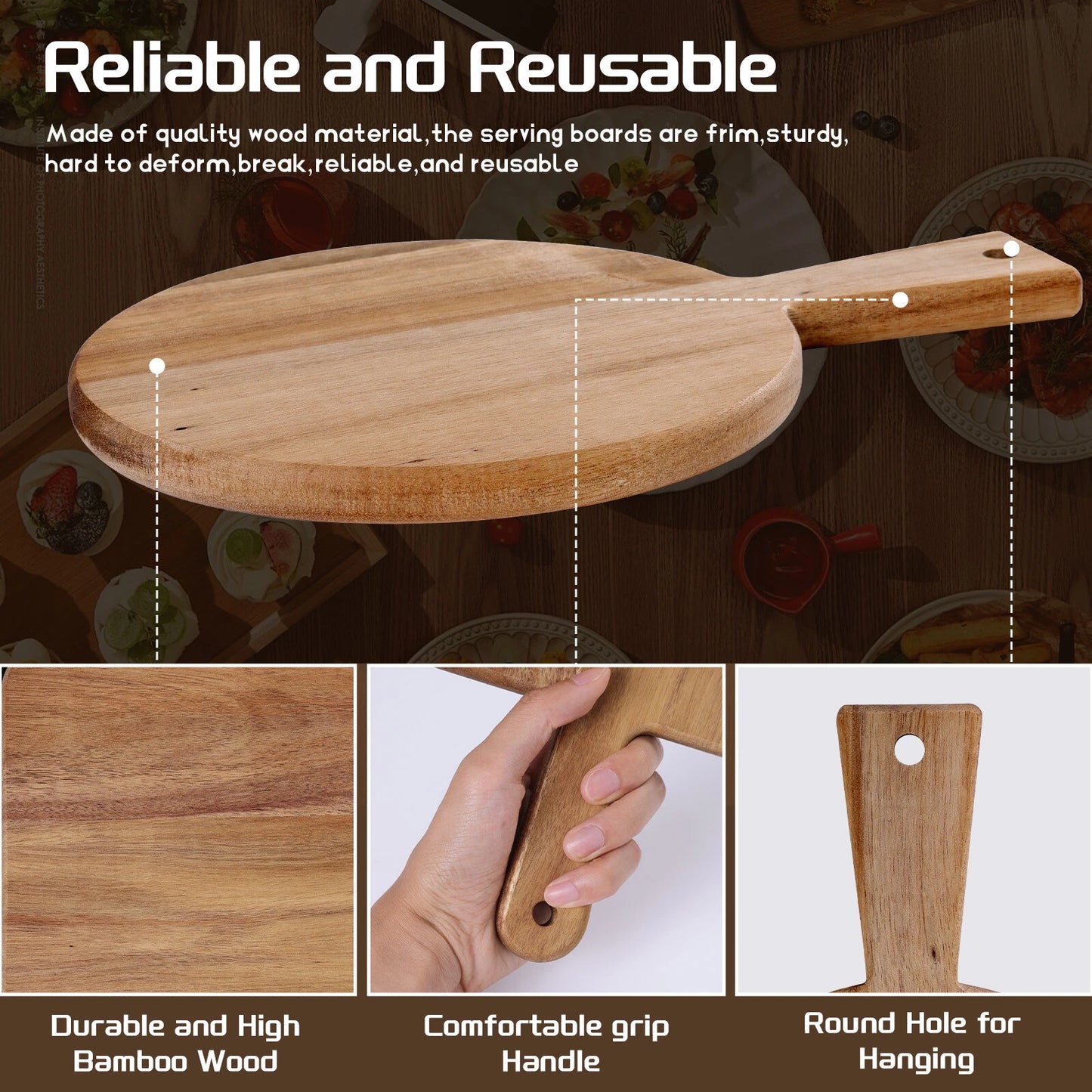5/10pcs Wood Cutting Board Serving Tray with Handle