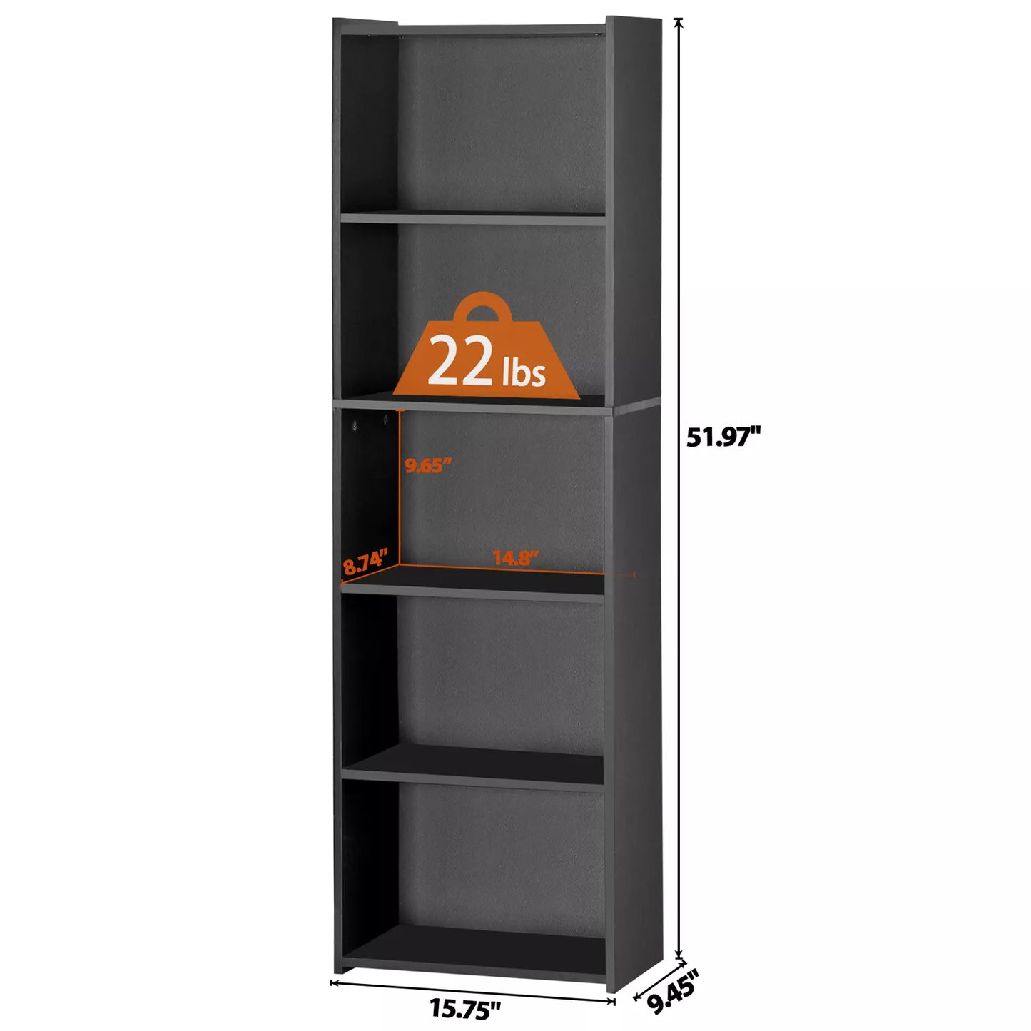 2-Pack 51'' Tall Bookcases – 5-Tier