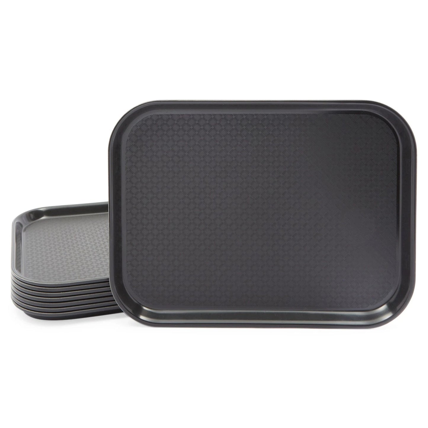 8-Pack Black Plastic Non-Slip Cafeteria Serving Trays