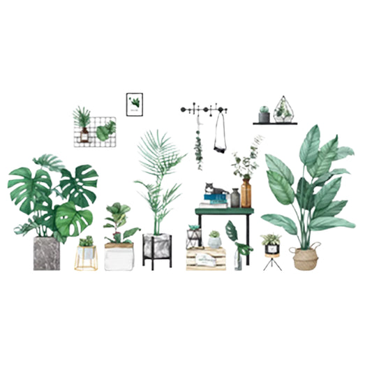 Green Potted Plant Wall Stickers Removable PVC 2 Sheets