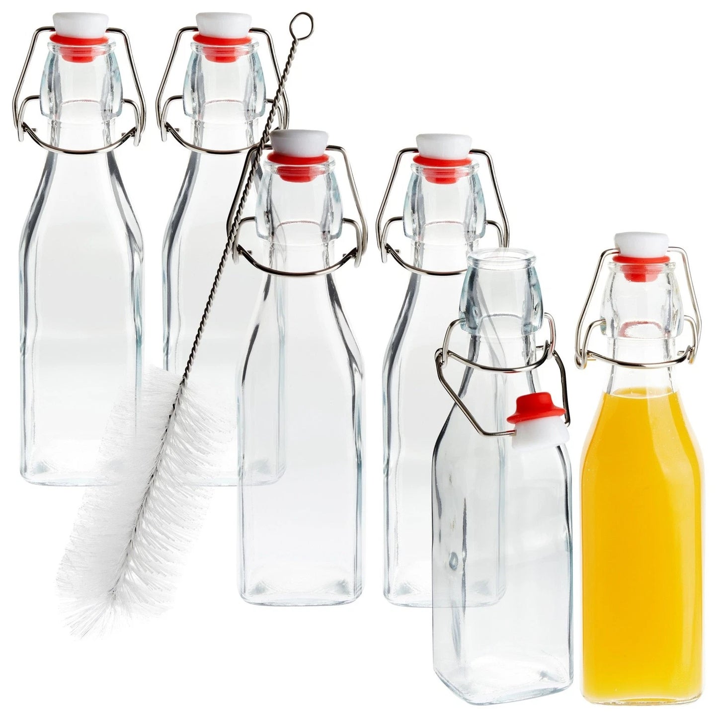 6 Pack 8 oz Swing Top Glass Bottles with Cleaning Brush
