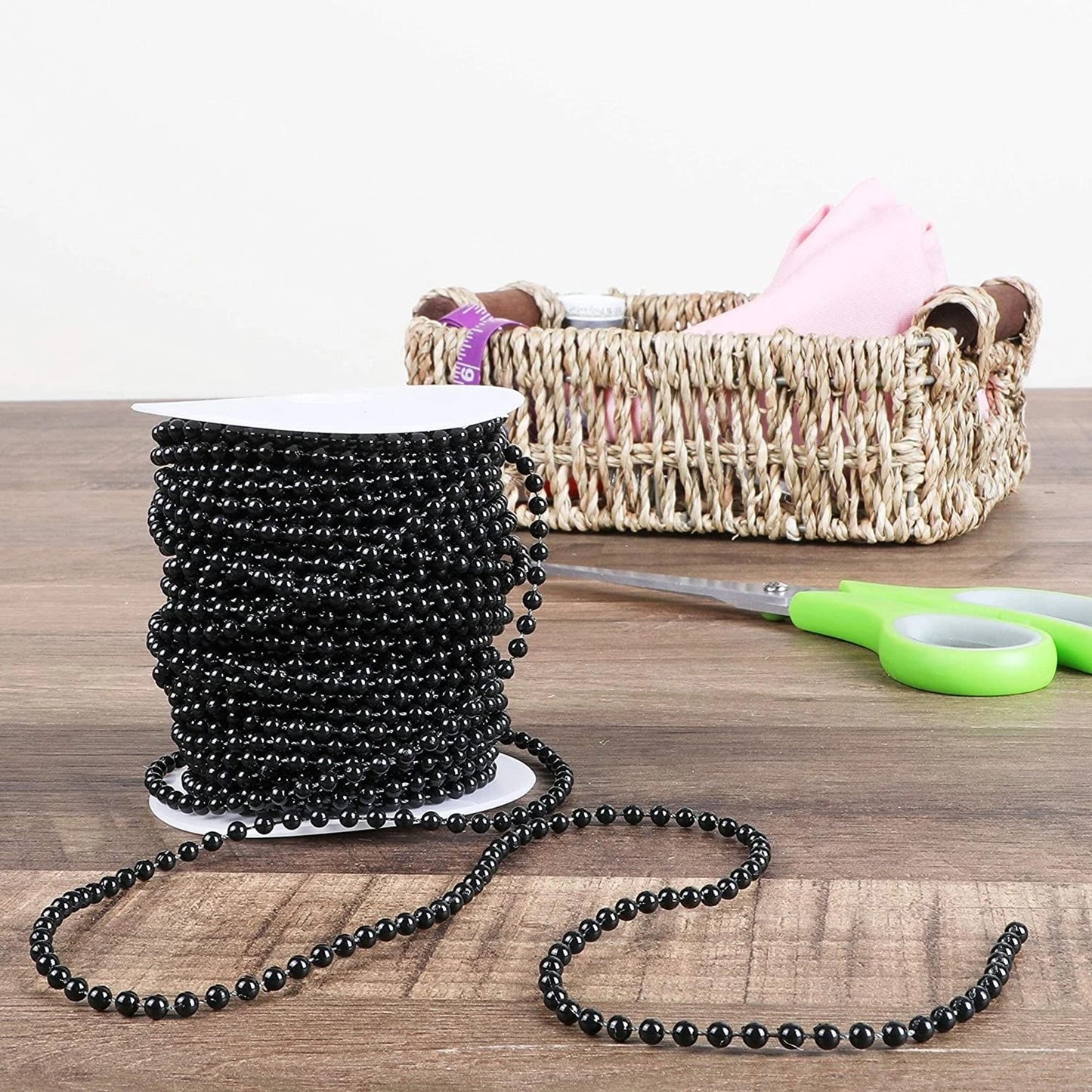 Black Pearl Beads on a String Roll for Crafts – 4 mm, 25 Yards