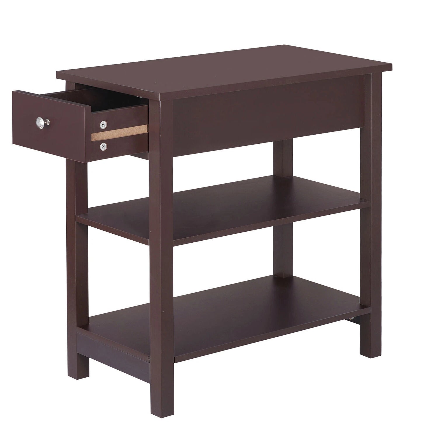 24" Slim End Table with Drawer & Shelves