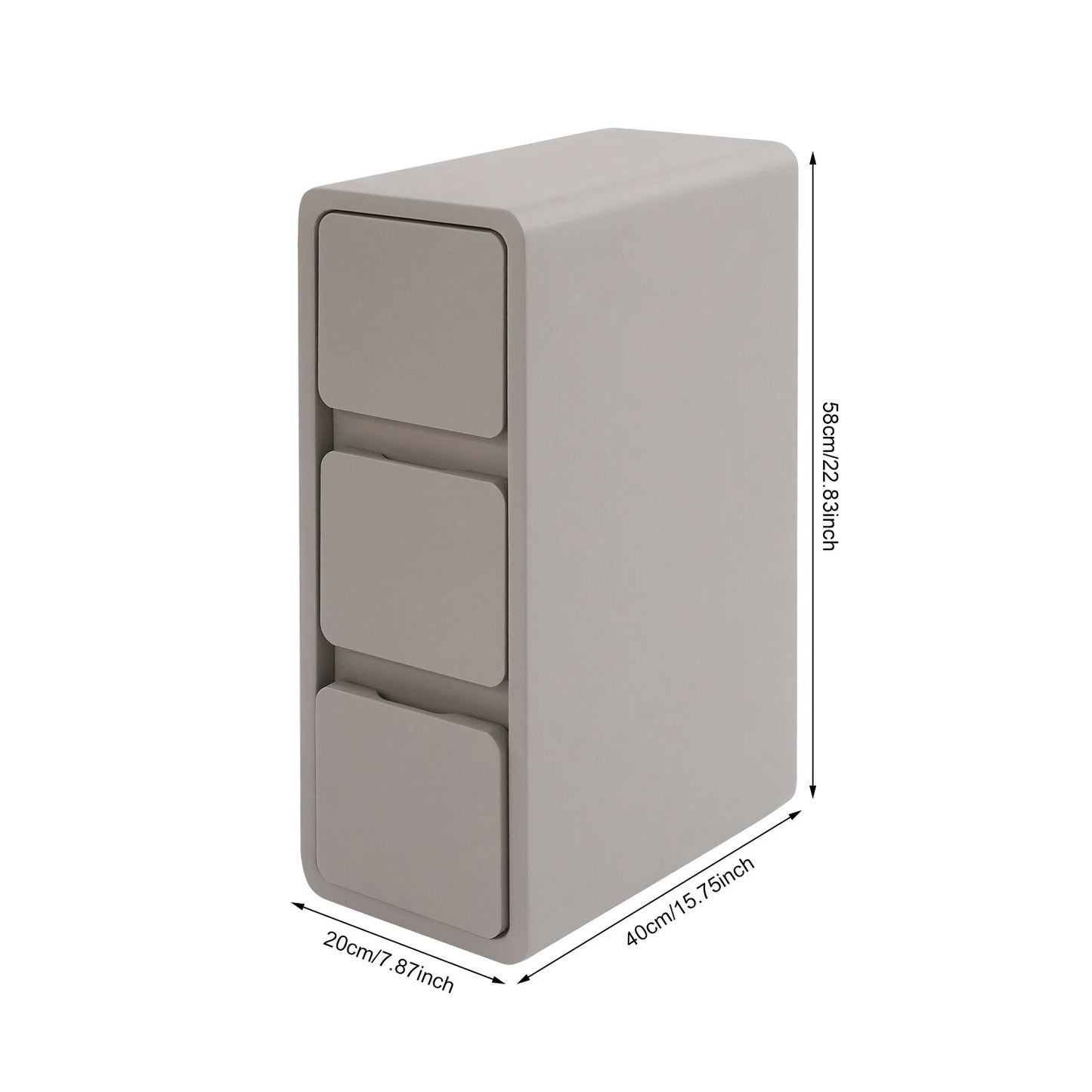 Floor-Standing Narrow Bedside Table with 3 Drawers