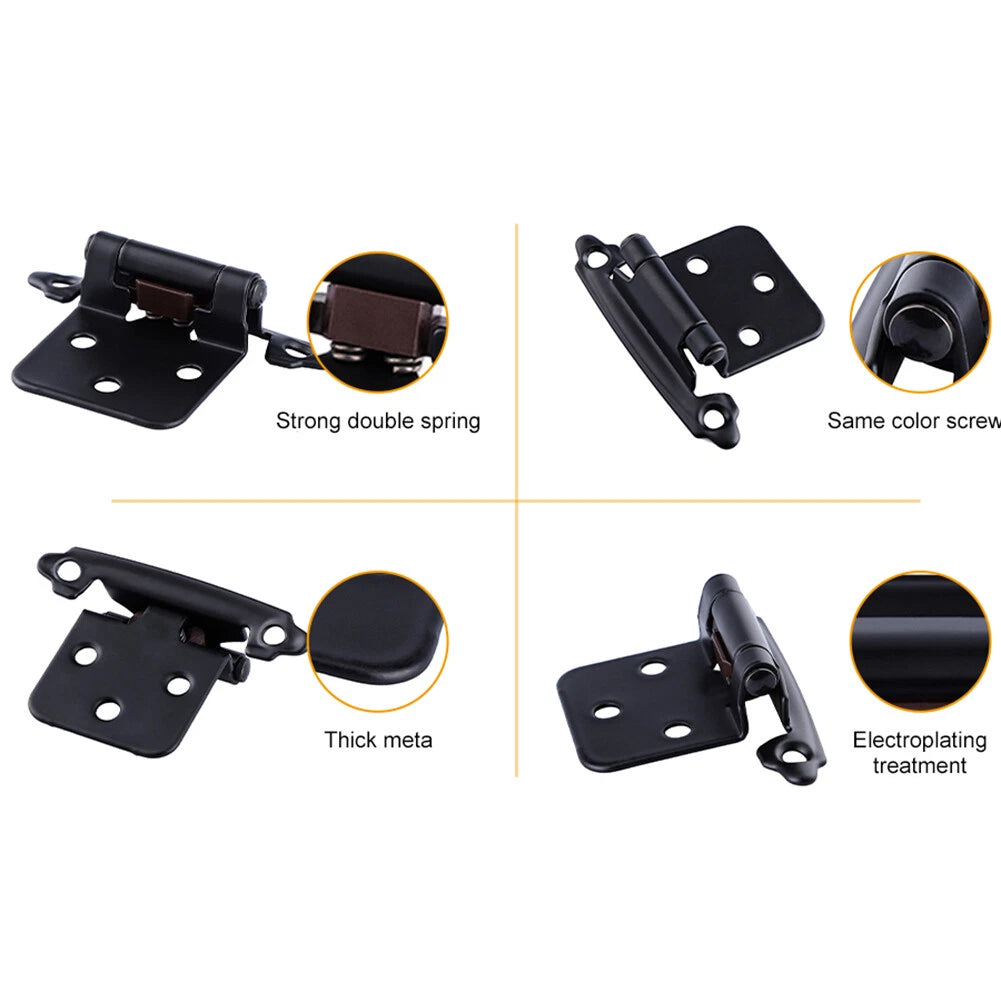 30Pcs Black Cabinet Hinges – 1/2" Overlay, Self-Closing