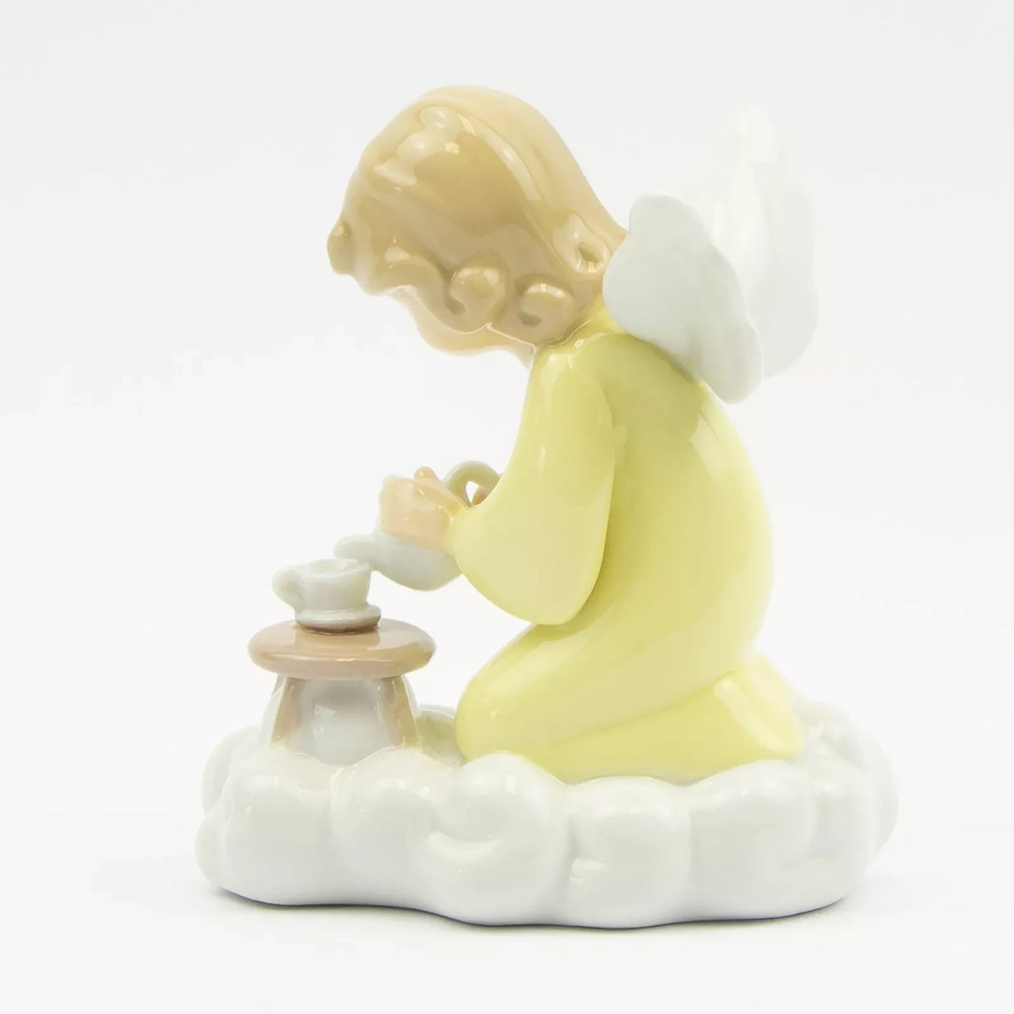 Porcelain Figurine – Little Blonde Angel Having Tea on a Cloud