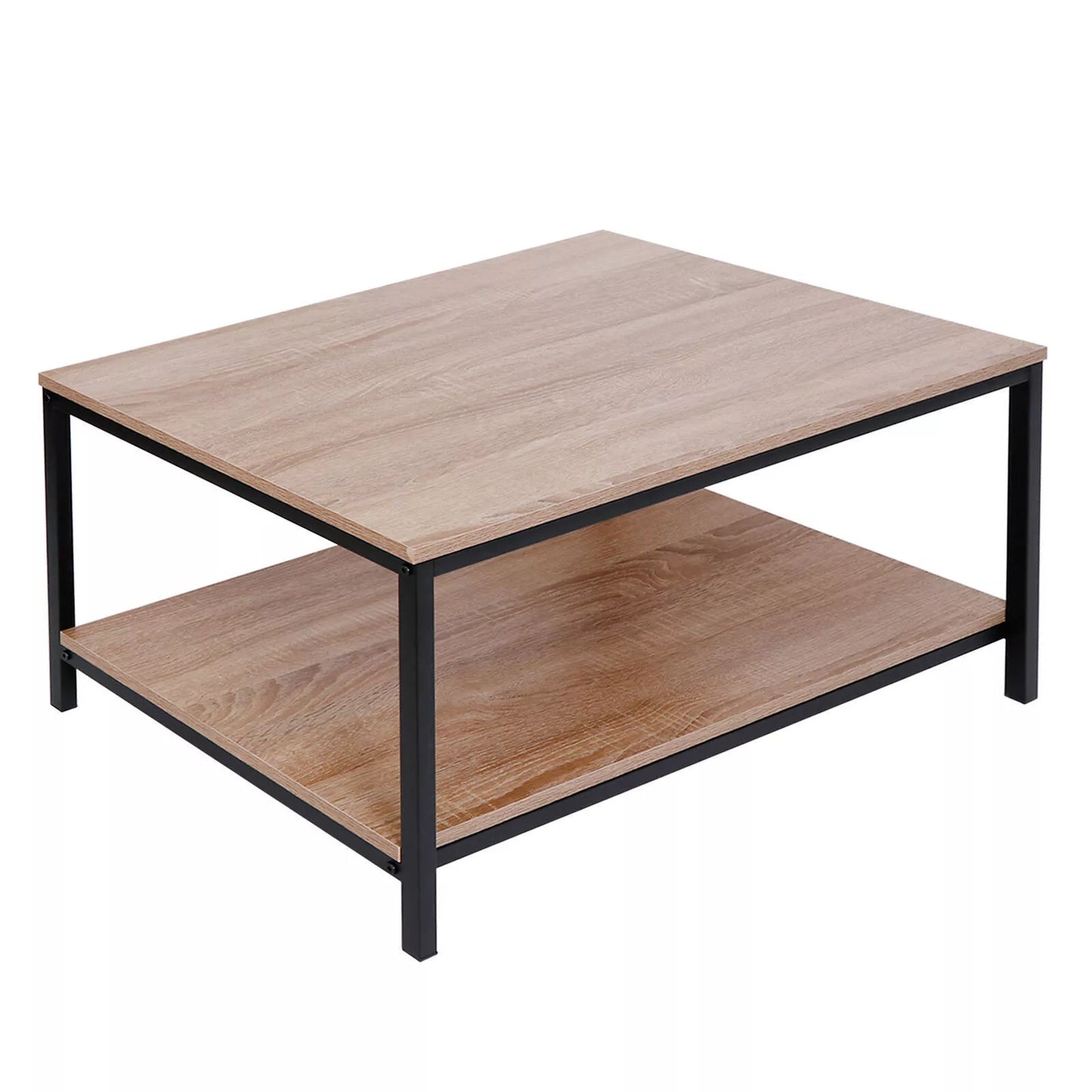 2-Tier Rectangle Wood Coffee Table with Open Shelf