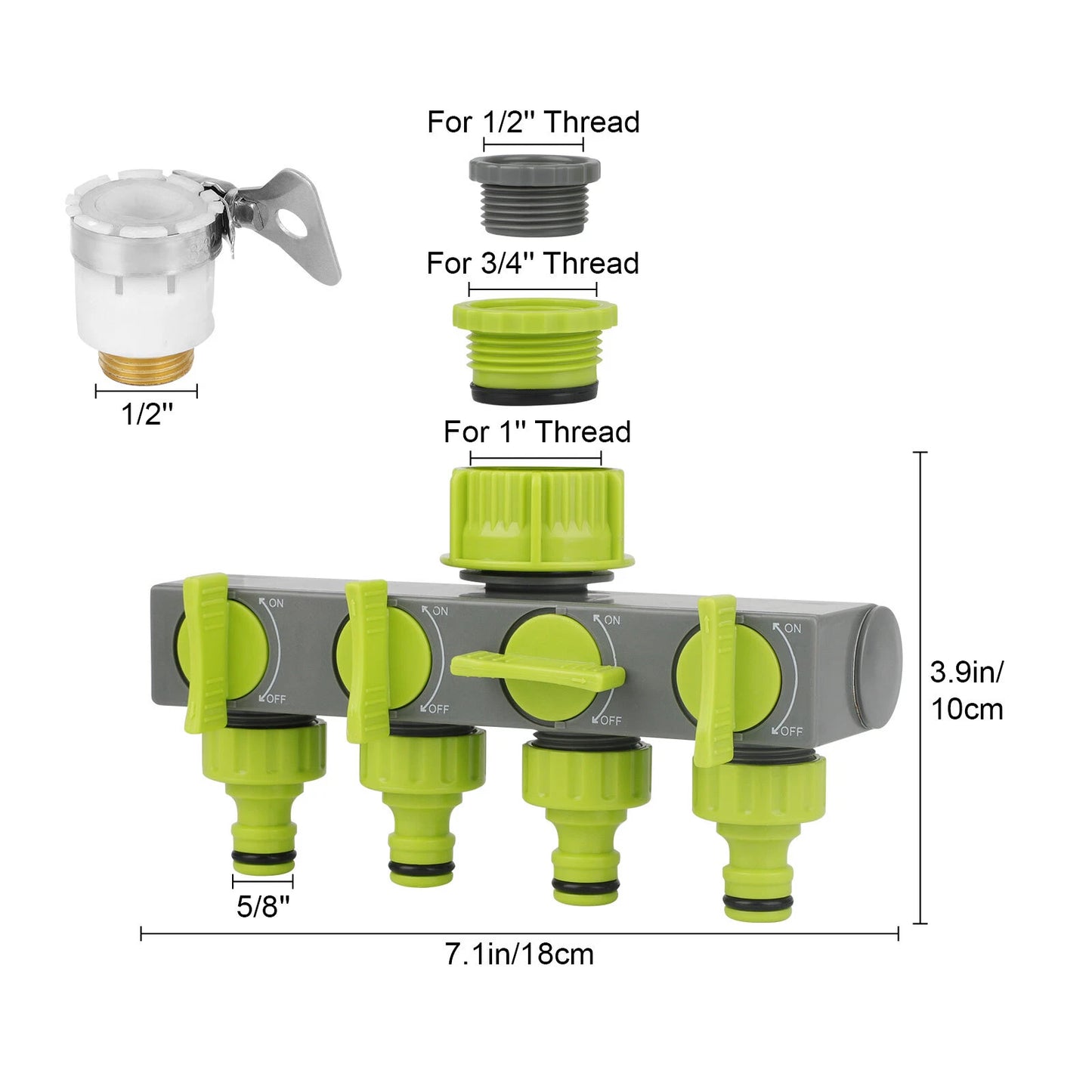 4-Way 1/2", 3/4", 1" Hose Splitter