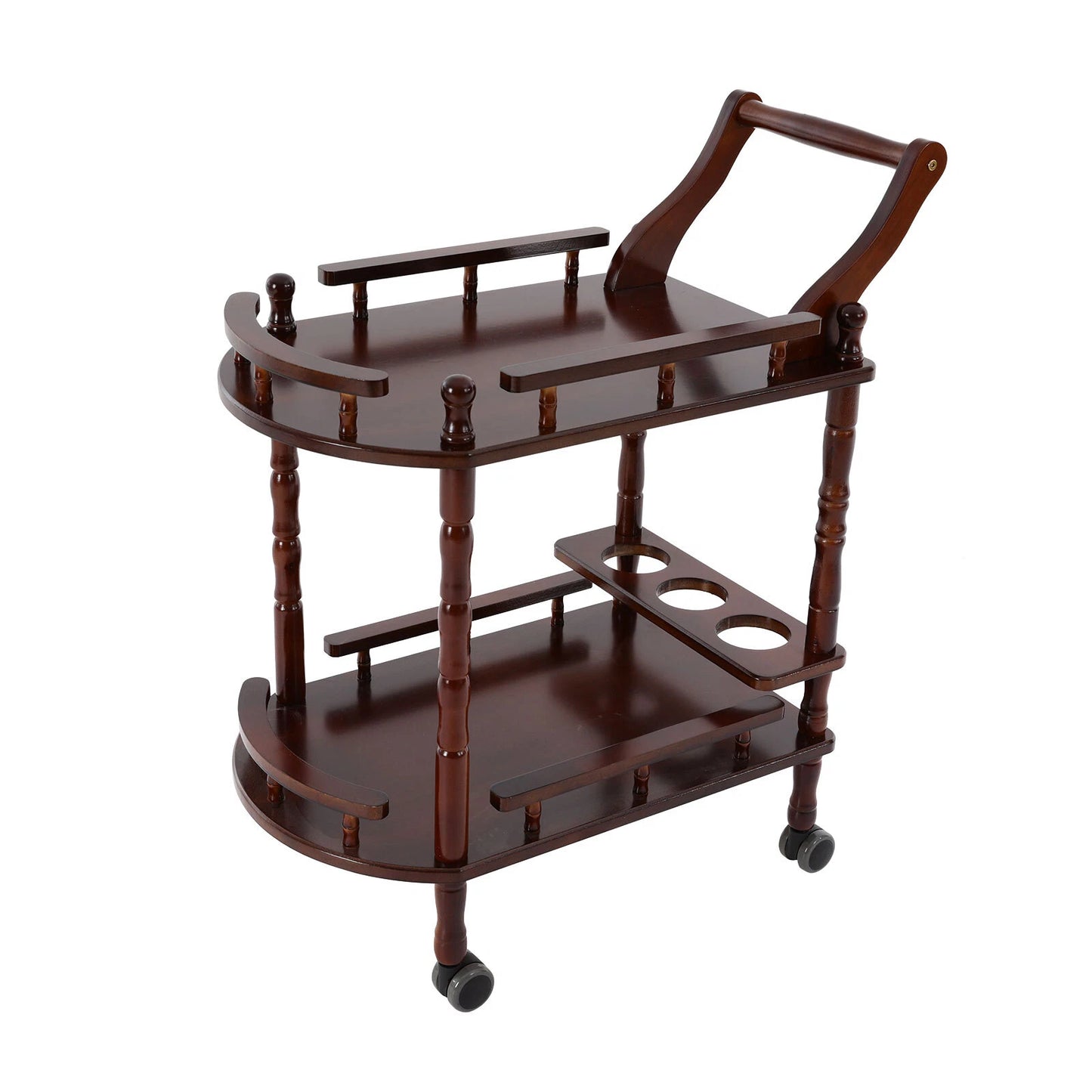 Solid Wood Bar Cart with Bottle Rack