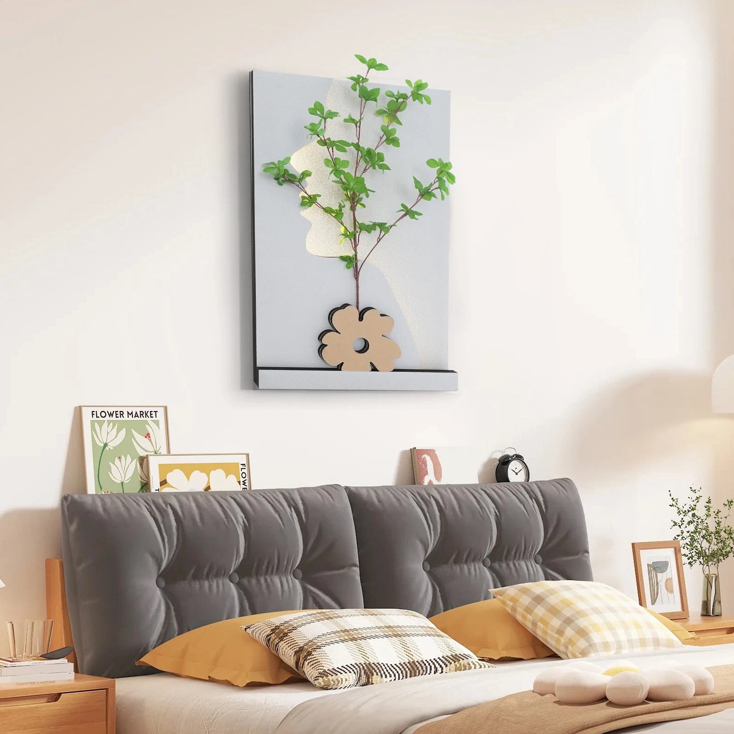 Wall-Mounted Sandstone Decor with LED & Simulated Plant