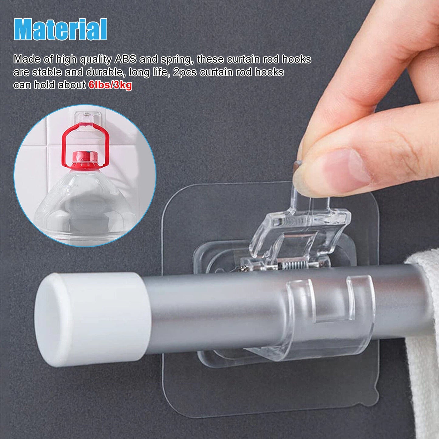 8PCS Nail-Free Adjustable Curtain Rod Clip Brackets