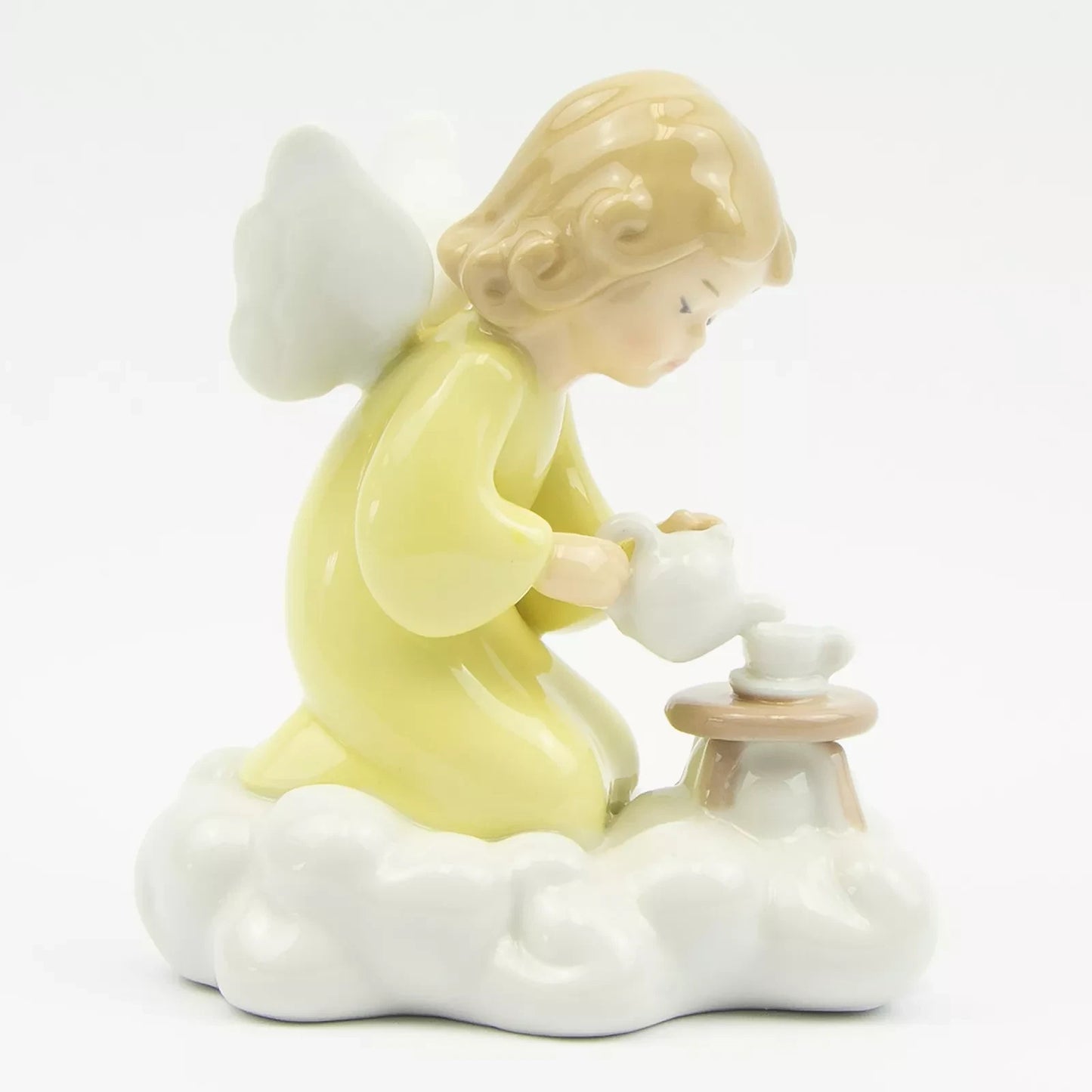Porcelain Figurine – Little Blonde Angel Having Tea on a Cloud