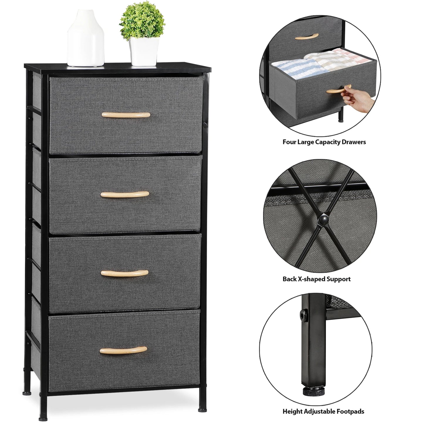 4-Drawer Fabric Dresser Storage Tower with Metal Frame