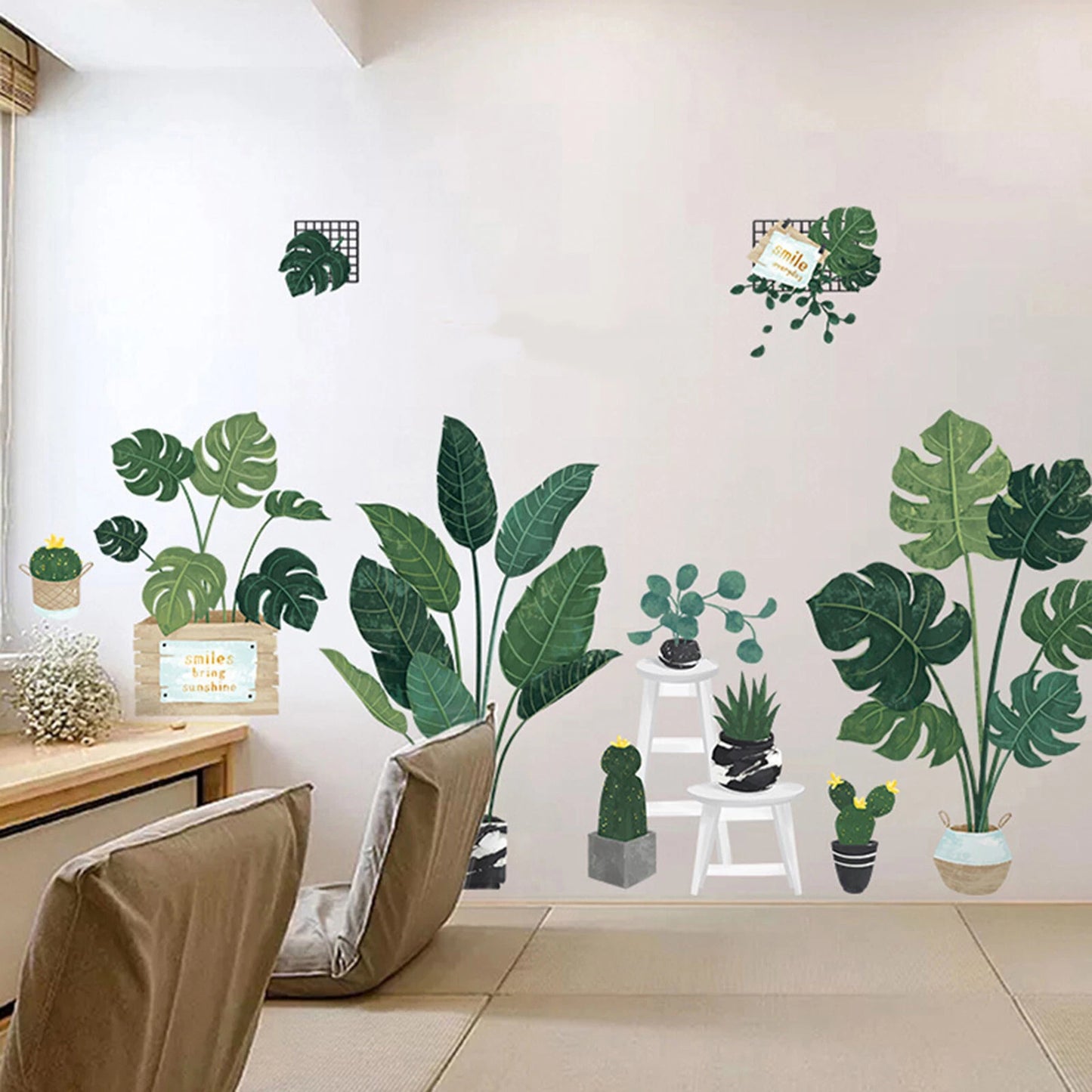 Green Wall Stickers Potted Plants Removable PVC