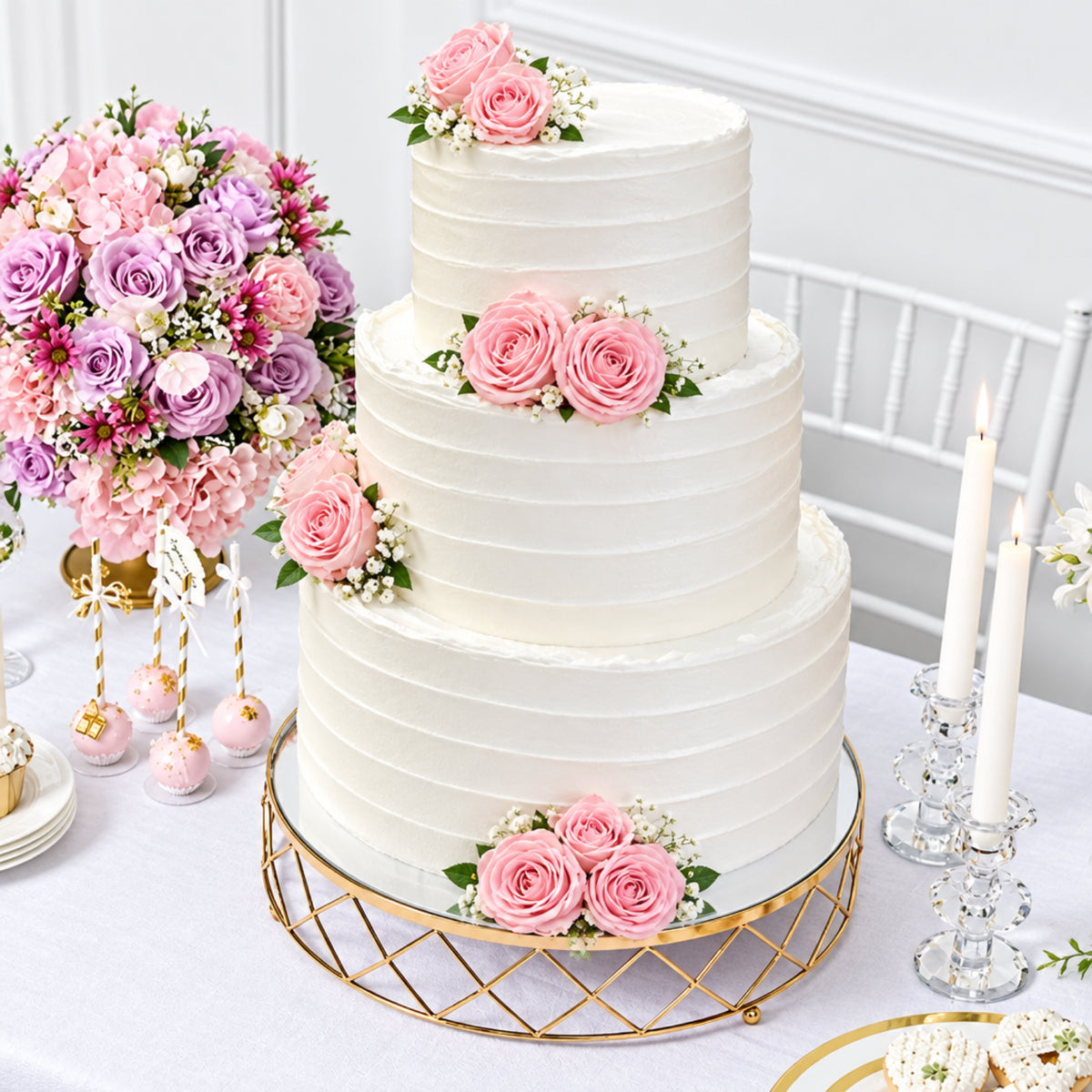 Home Collection 16-Inch Gold Metal Glass Geometric Cake Stand