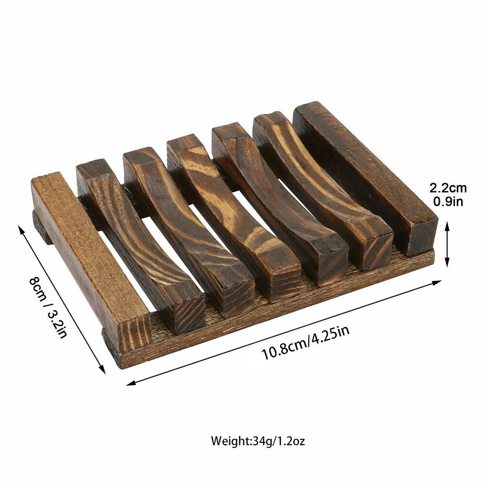 4 Pack Wooden Bamboo Soap Holder Dish Tray