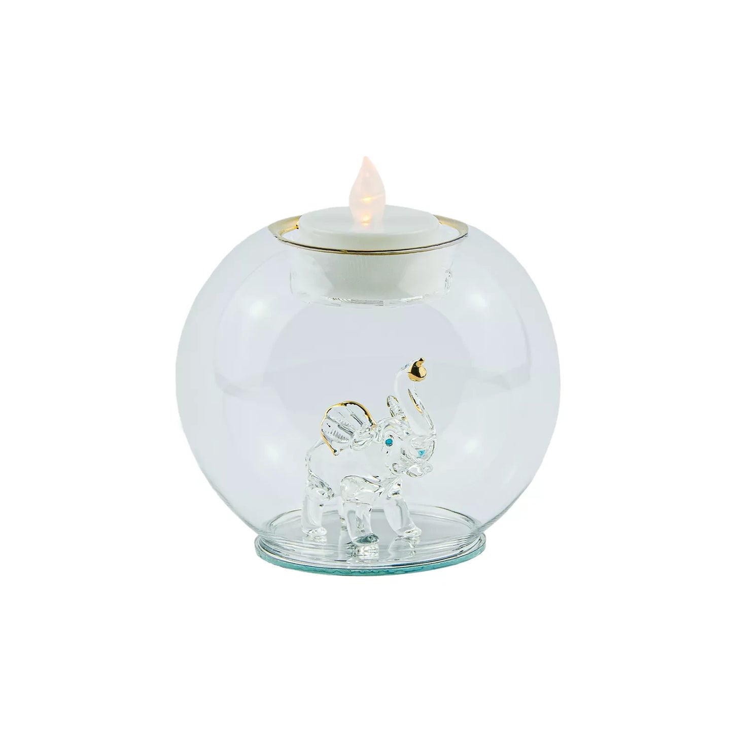 Glass Elephant Tealight Candle Holder with Flameless Candle