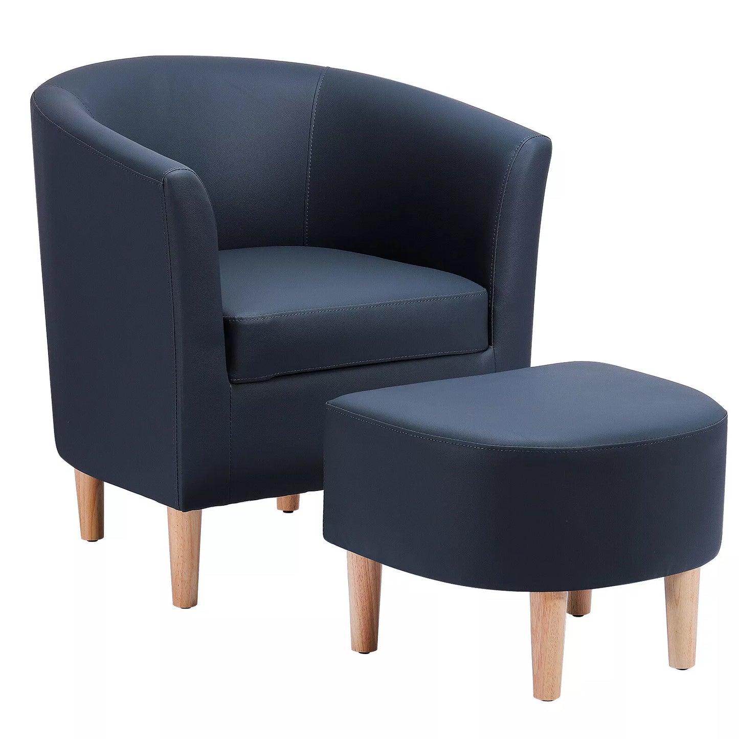 Modern Faux Leather Barrel Club Chair with Ottoman