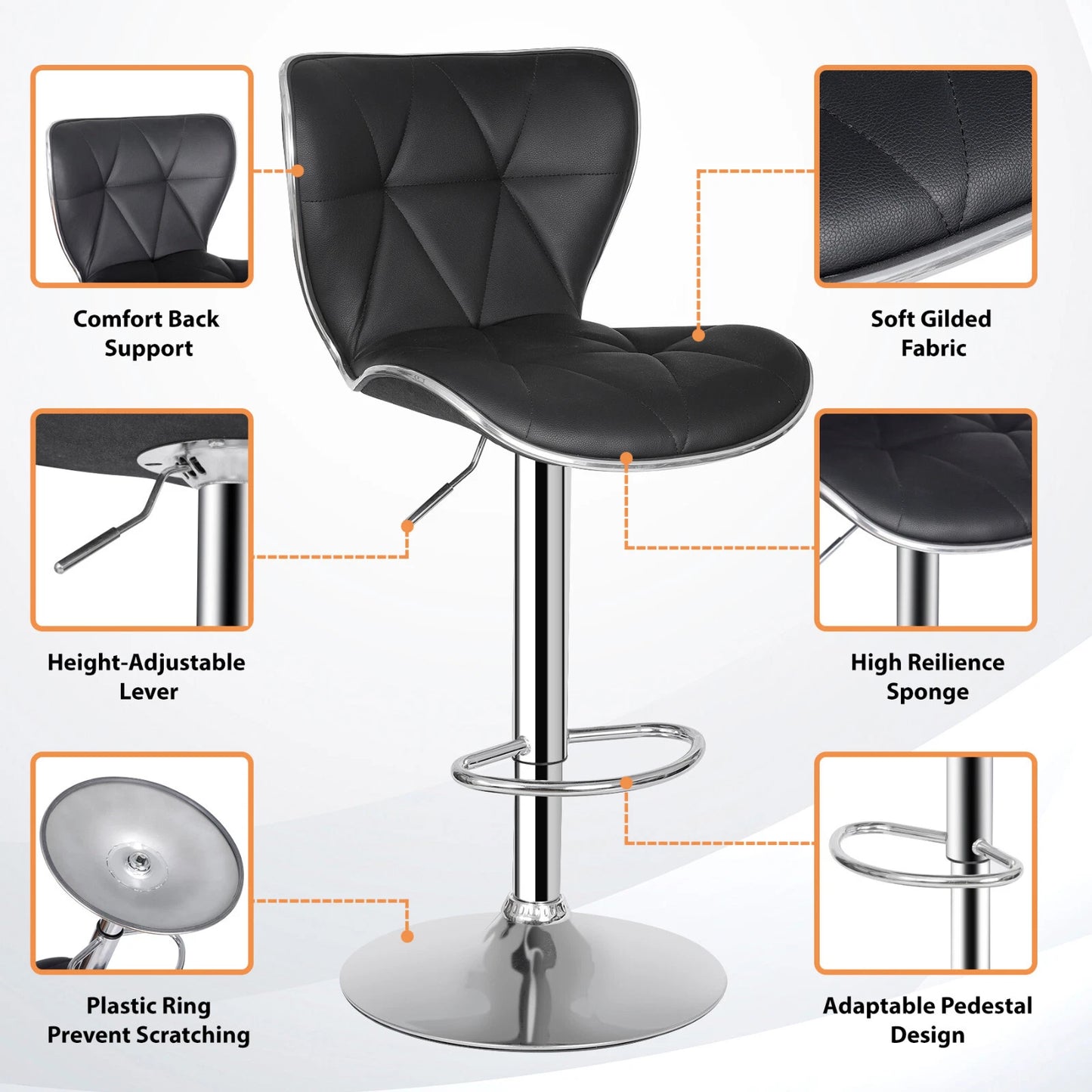 Home Collection PU Leather Adjustable Swivel Bar Stools Set of 4 Black
