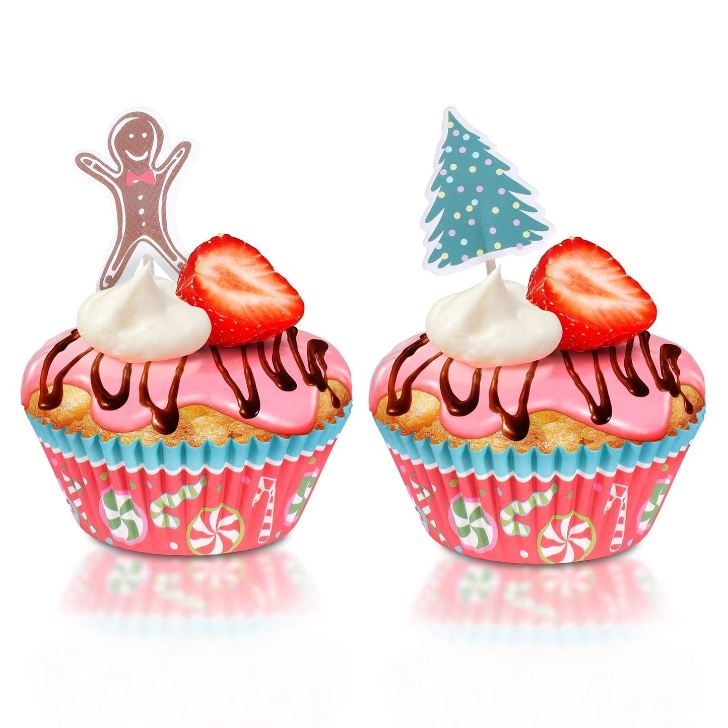 50 Pack Cupcake Muffin Liners with 50 Gingerbread Man Toppers