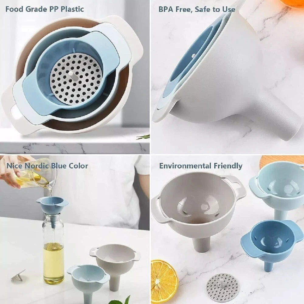 3-Piece Kitchen Funnel Set with Detachable Strainer
