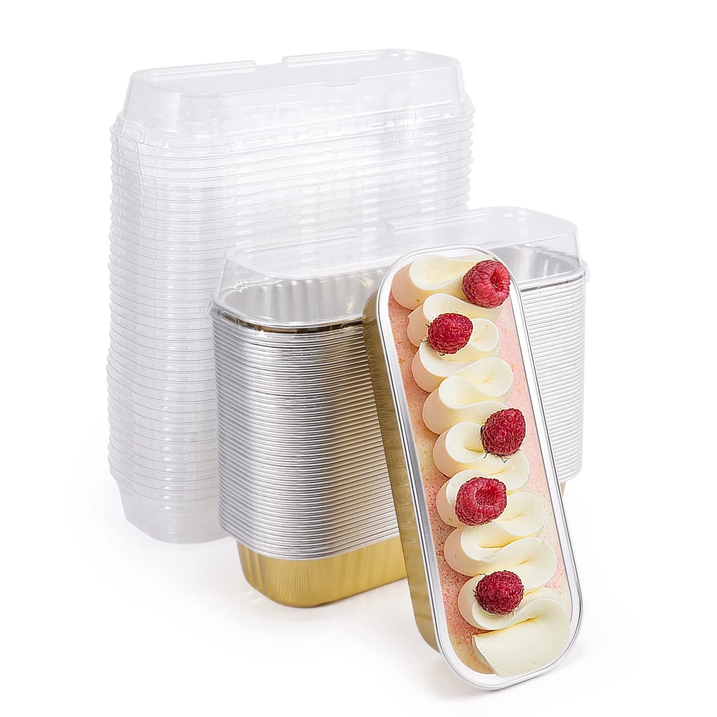 50-Pack 200ML Rectangular Disposable Aluminum Foil Cake Baking Boxes