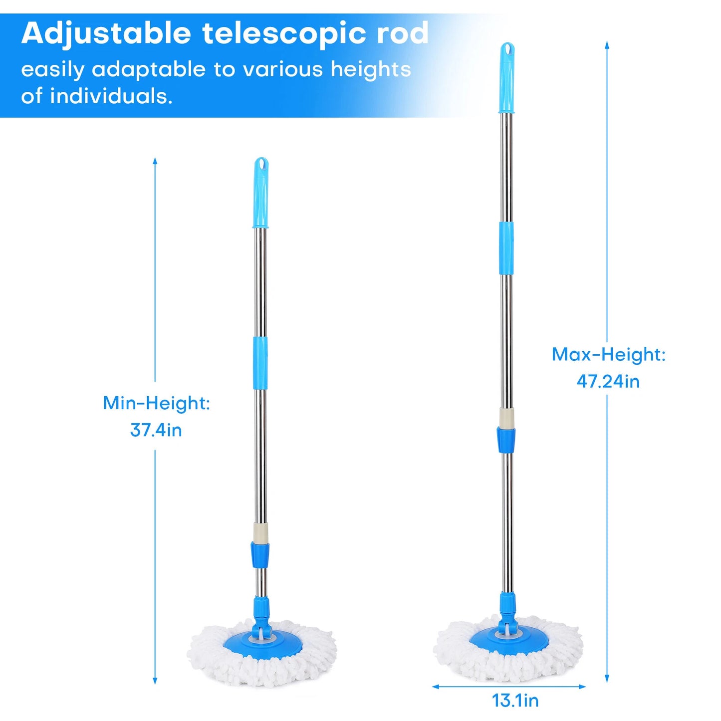 360° Spinning Mop Handle Replacement with 2 Microfiber Mop Heads