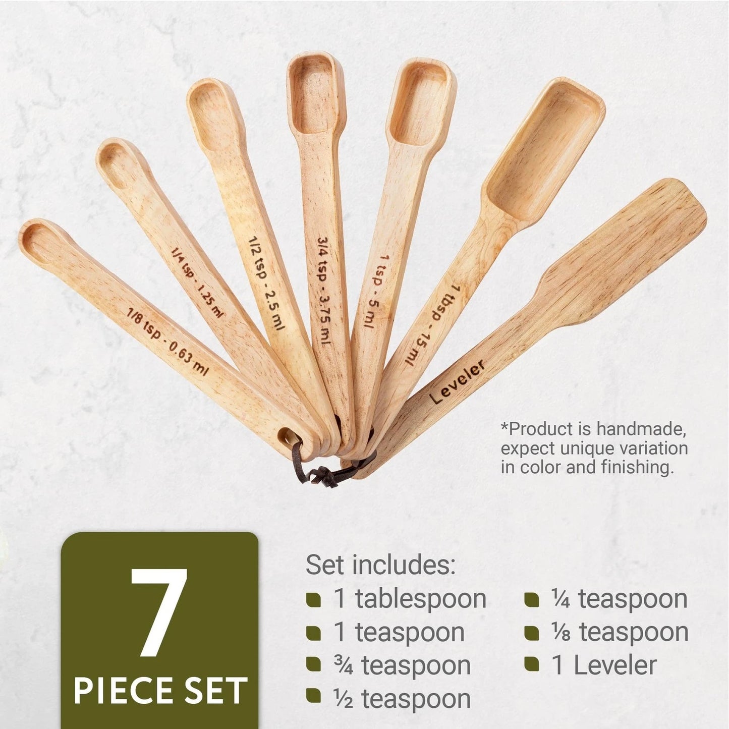 7-Piece Narrow Wood Measuring Spoon Set