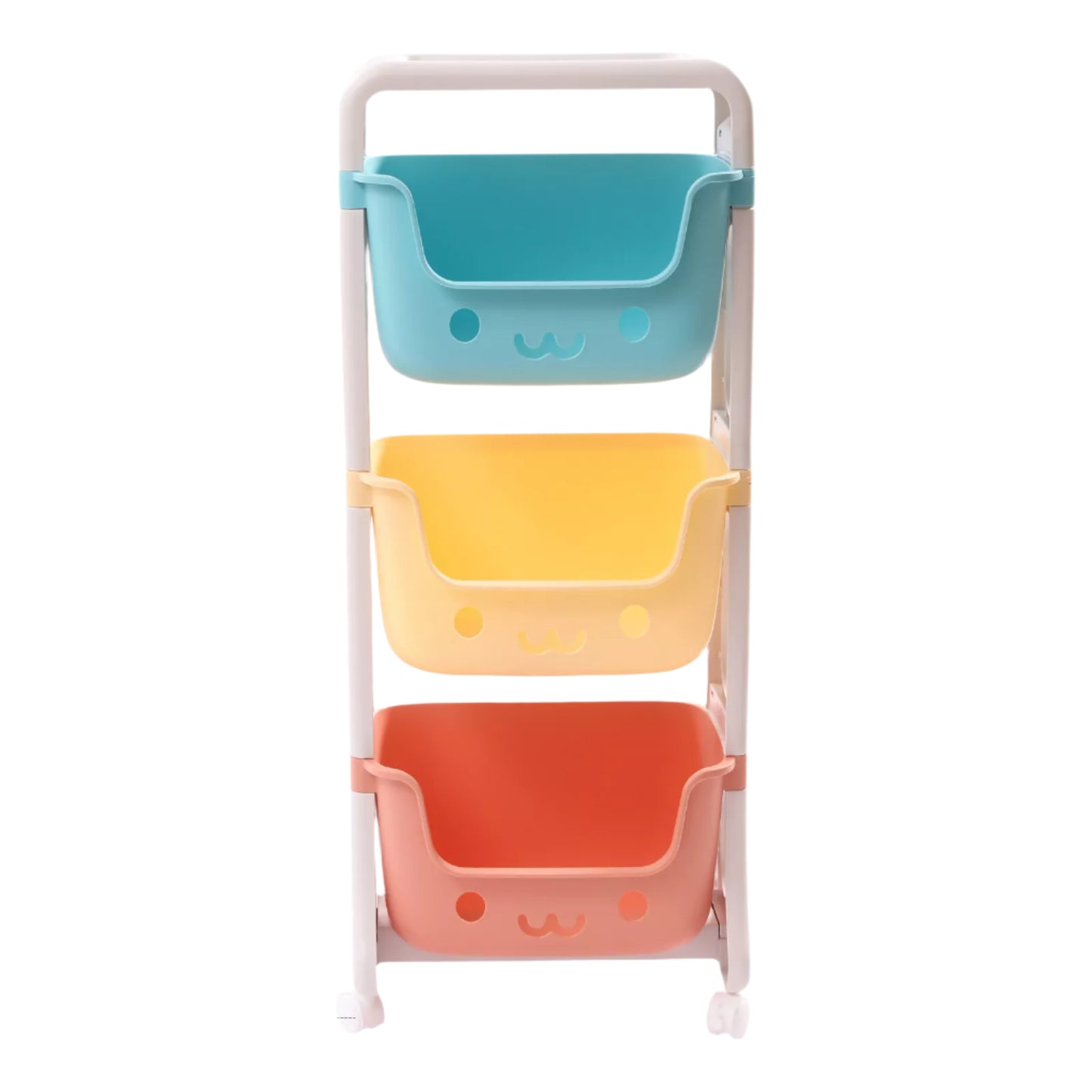 3-Tier Rolling Utility Cart with Smiley Face Design