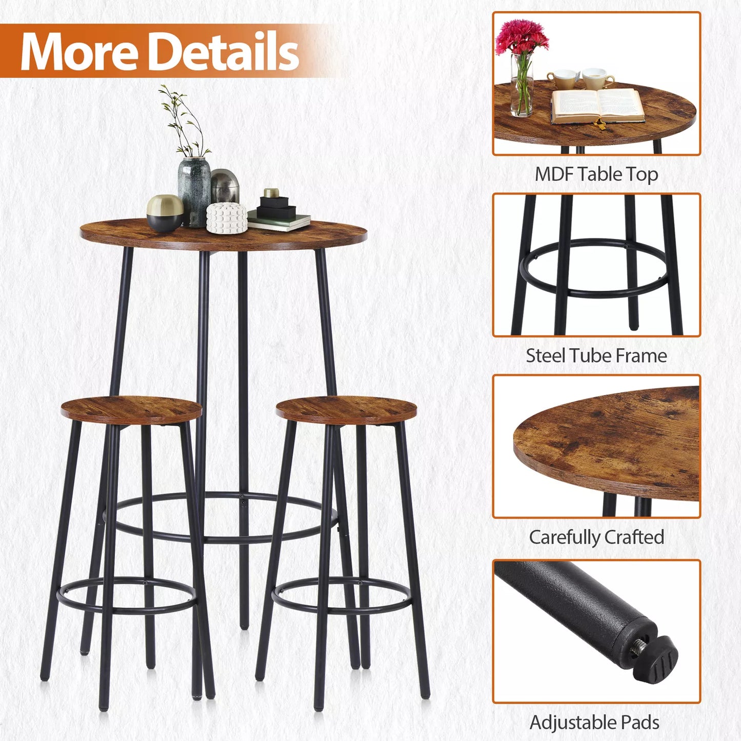 3-Piece Round Bar Table and Stool Set