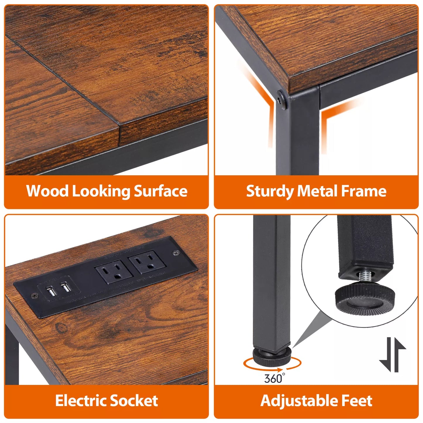 70.8" Long Console Sofa Table with 2 Power Outlets & USB Ports