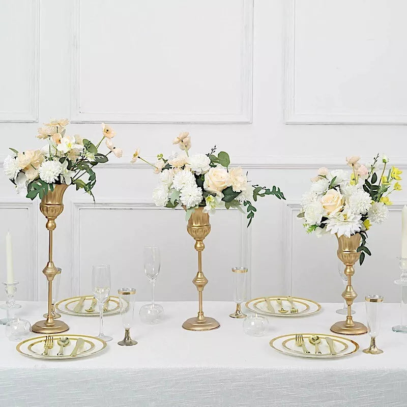 3 Piece Set Gold Metal Flute Trumpet Vases