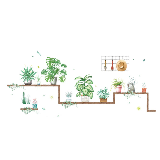 Green Potted Plants Shelves Wall Stickers