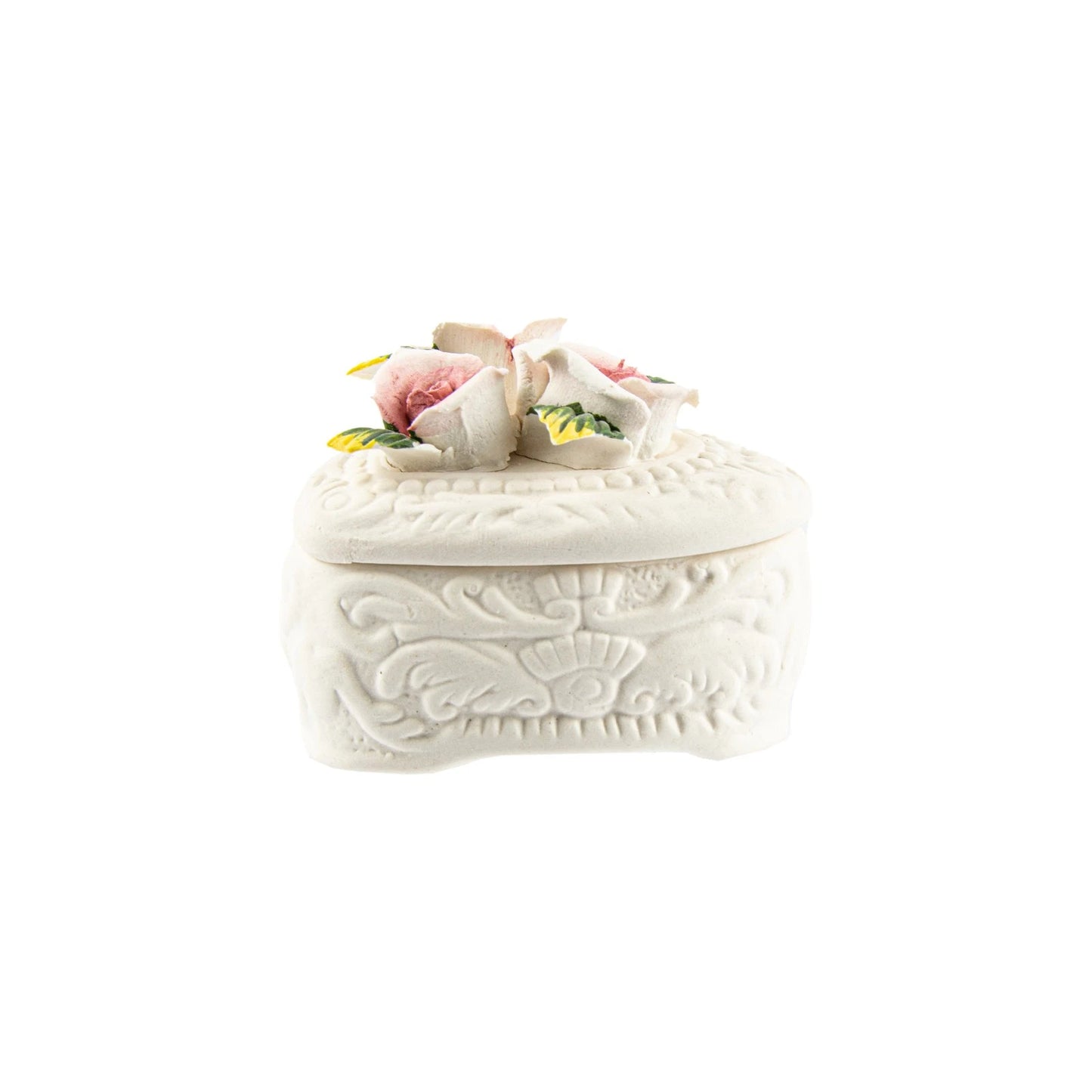 Heart Shaped Ceramic Trinket Box with Rose Lid