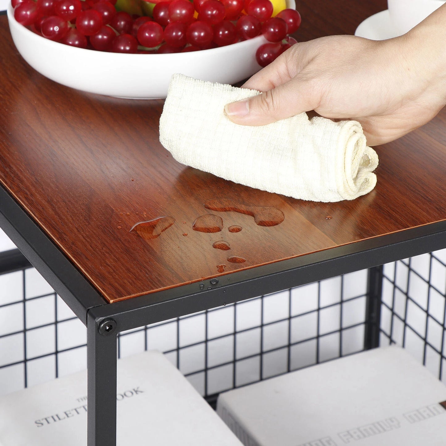 20" Side Table with Storage Basket & Wood Top