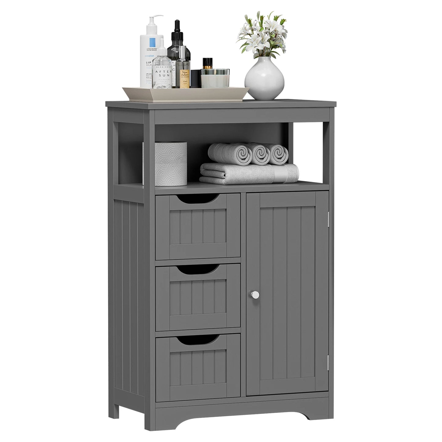Gray Bathroom Storage Floor Cabinet with Adjustable Shelf