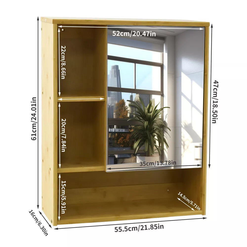 Bamboo Bathroom Mirror Cabinet Wall-Mounted