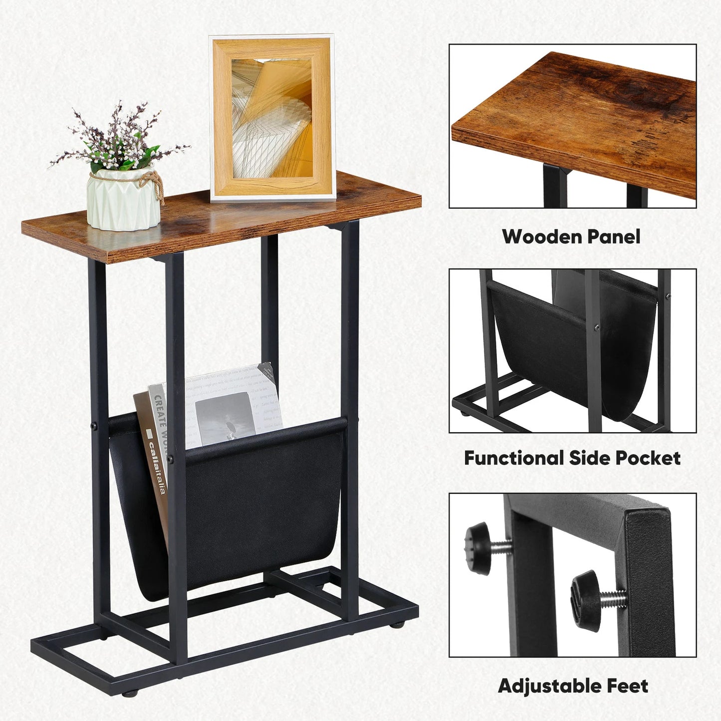 2-Piece Slim End Table Set with Magazine Holders